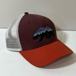 Like New Patagonia Bear Embroidered Brown and Orange Hat Outdoor Hiking Tactical
